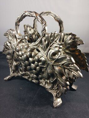 Vintage Napkin Holder Godinger Silver 1994 Letter Holder Grape Cluster Leaf